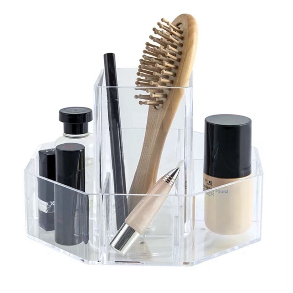 Circular Multi Compartment Plastic Rotating Organizer, Clear